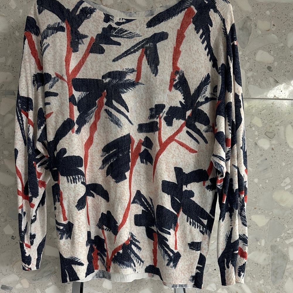 NIC+ZOE Palm Tree Print Sweater in Navy, Red and Cream